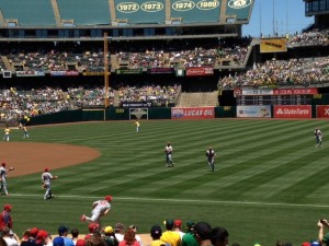 Adam Wainwright, the Cardinals ace, warming up against the A's in Oakland.